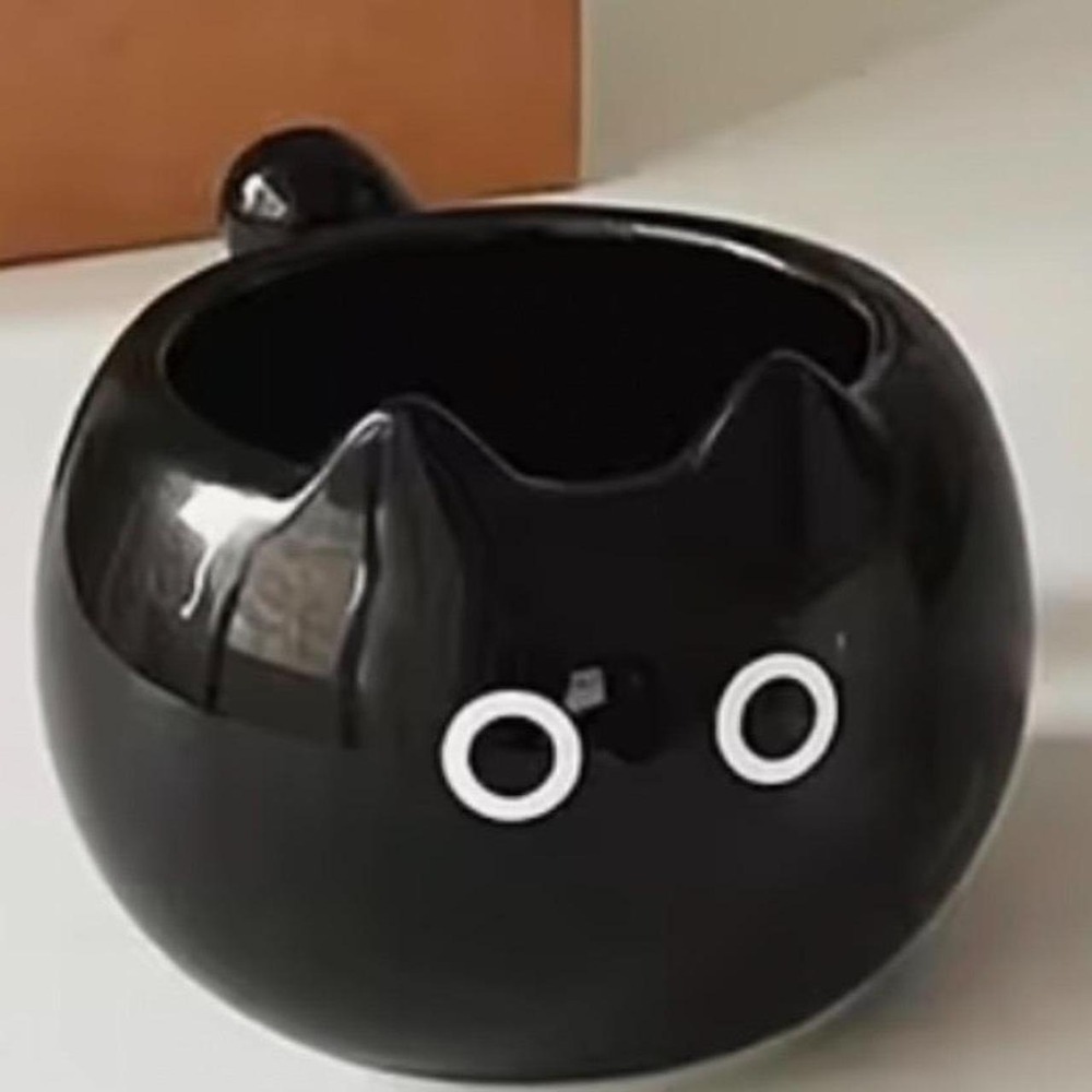 Black Cat Face Coffee Mug Black Ceramic‎ Novelty Tail New